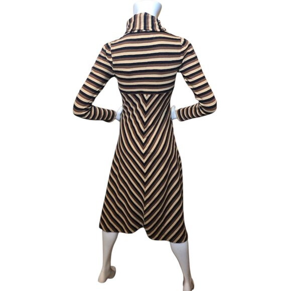 WCAGA Vintage Inspired Cowl Neck Chevron & Stripe Black/Brown Cotton Dress sz M - Picture 5 of 8